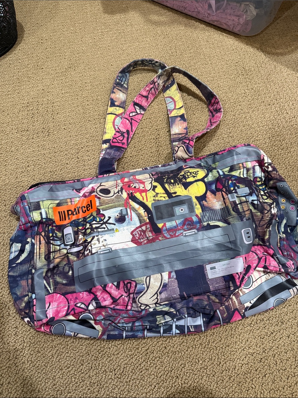 Pink Graphic Boombox Tote Bag - Portable Audio Inspired Carryall parcel - Picture 4 of 7